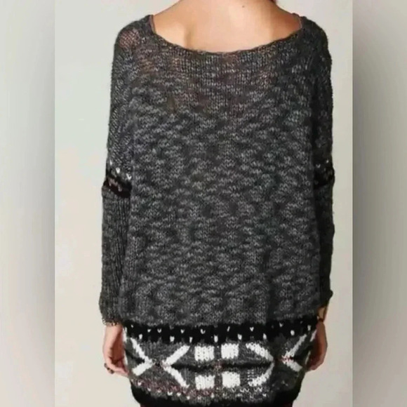 FREE PEOPLE Gray Fair Isle Oversized Wool Sweater Pullover Top Size S/P - Picture 5 of 9